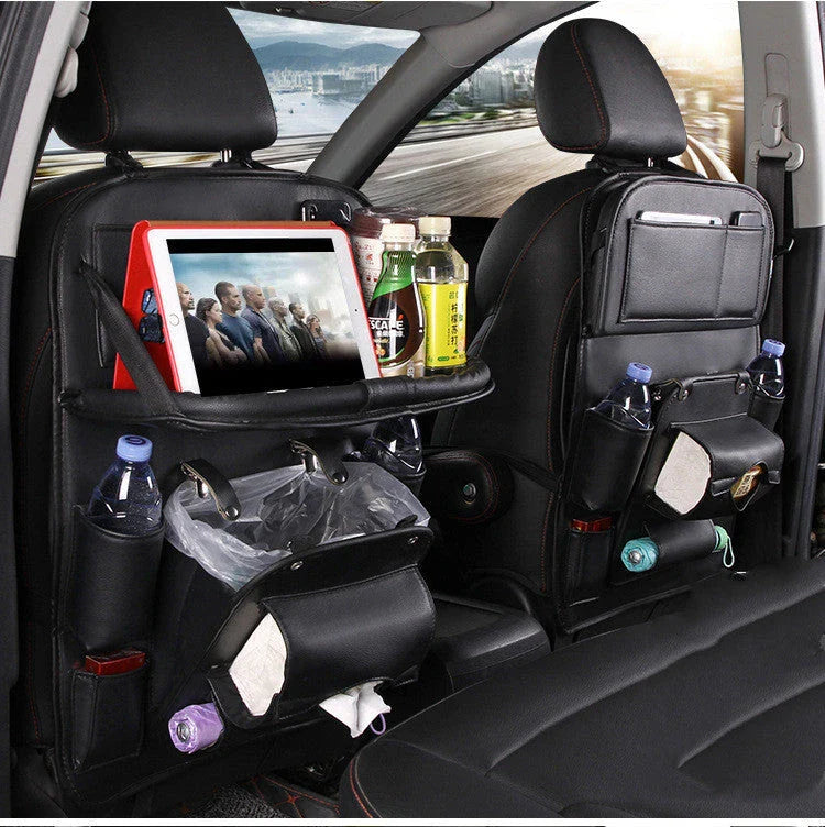 Stylish car storage organizer with multiple pockets, built-in trash can, and available in various colors to match your vehicle interior