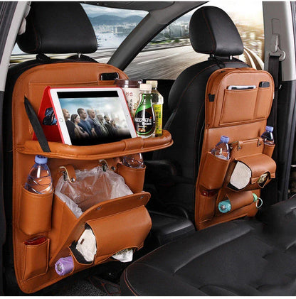 Stylish car storage organizer with multiple pockets, built-in trash can, and available in various colors to match your vehicle interior