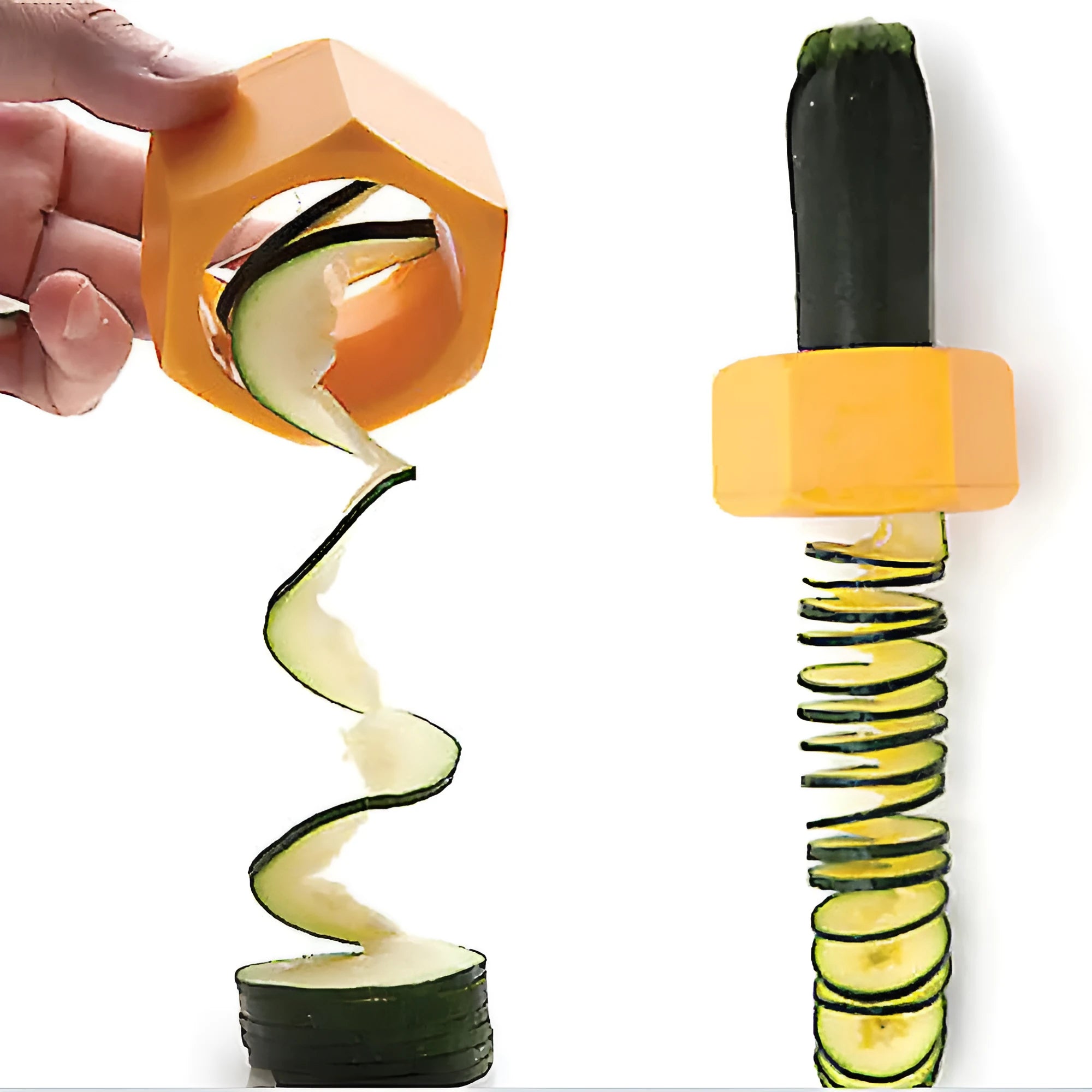 Yellow and green spiral vegetable cutter kitchen gadget with food-grade ABS plastic construction