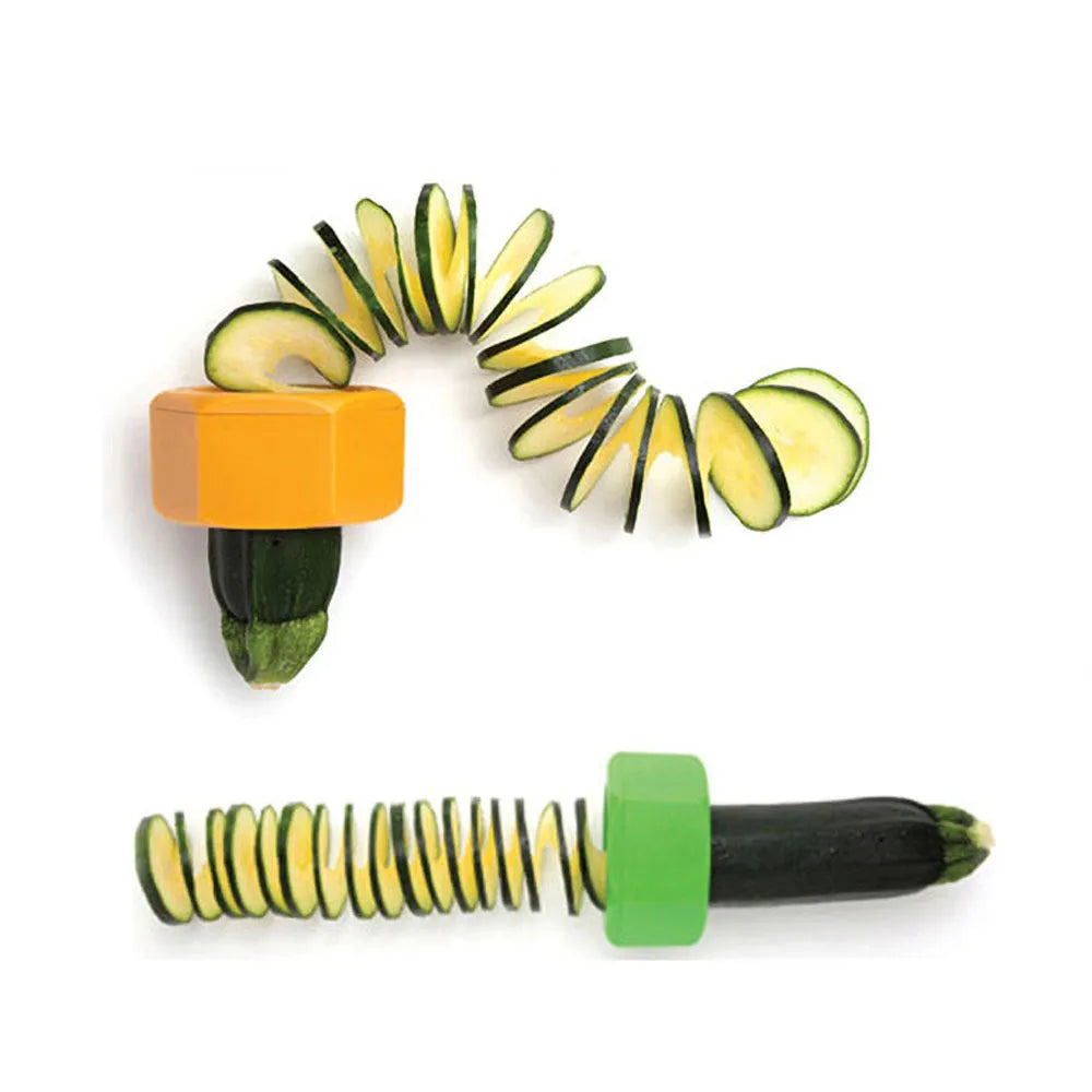 Yellow spiral vegetable cutter with 8cm diameter for manual cucumber slicing kitchen tool