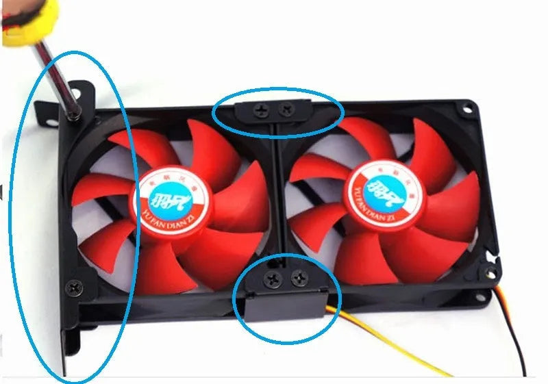 Graphics card cooling fan bracket showing 80mm and 90mm fan mounting points in three colour options