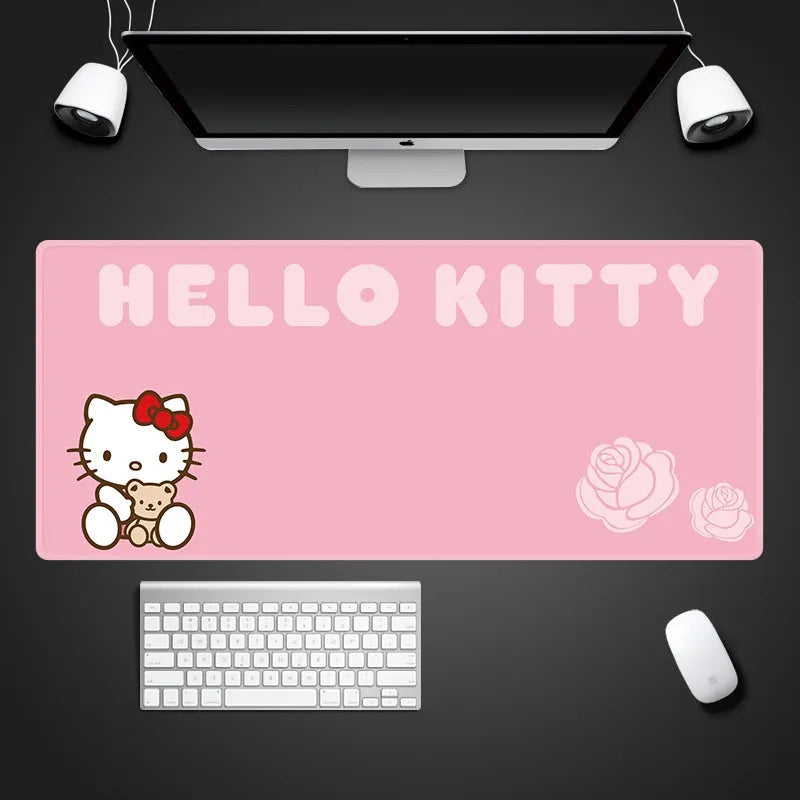 Pink oversized waterproof cloth mouse pad 50x100cm with cartoon girl and heart design