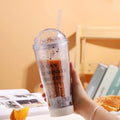Luminous creative plastic coffee cup with double straws in gradient colours, 560ml capacity, white
