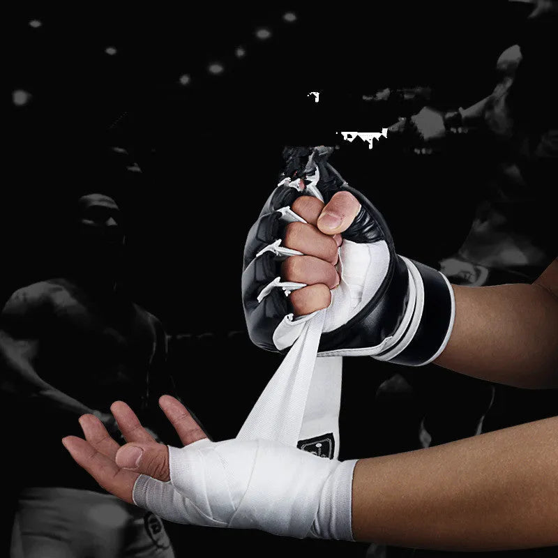 TRY&DO BOXING 4 half-finger boxing gloves in black polyurethane leather for MMA training