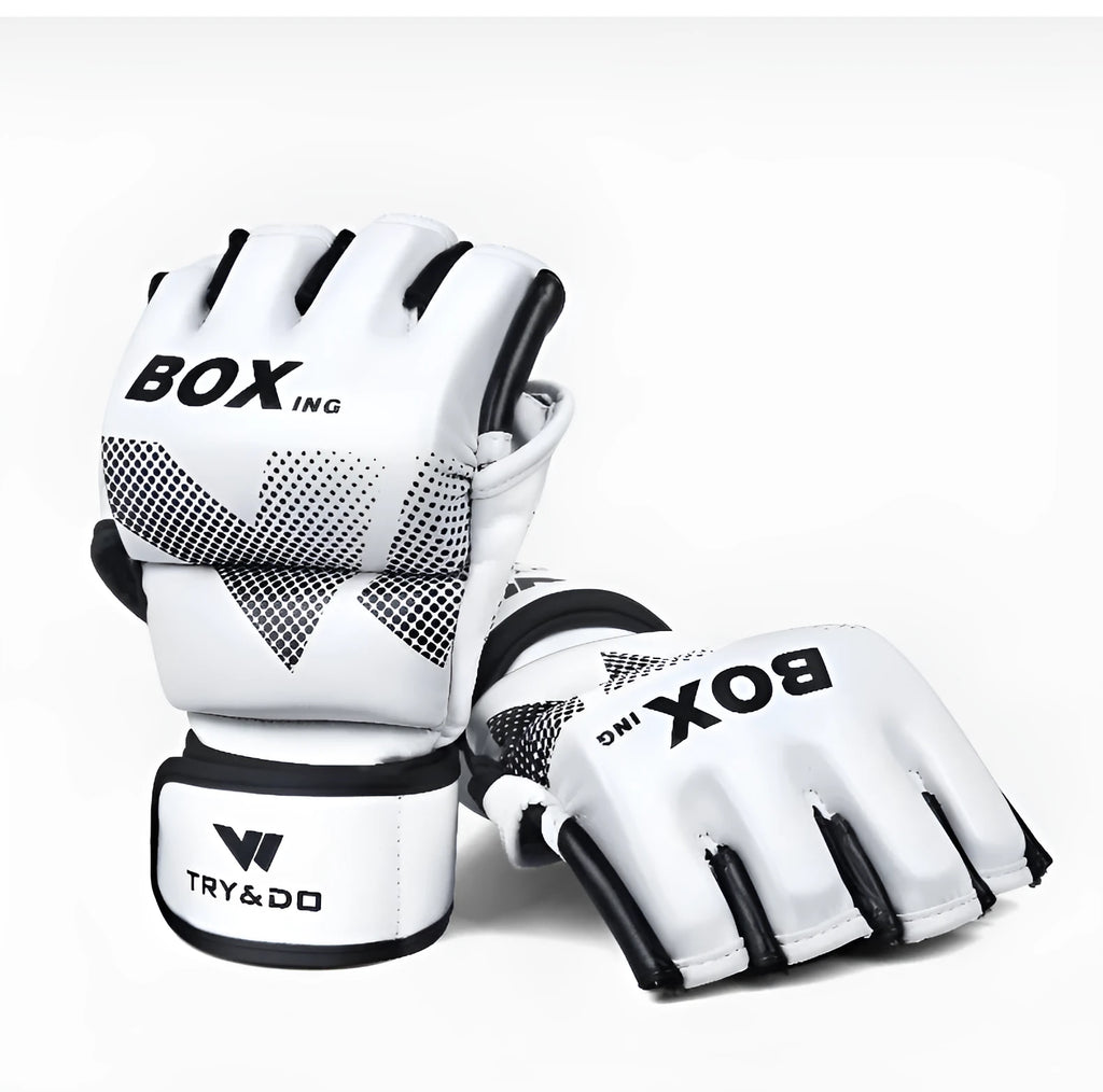 TRY&DO BOXING 4 half-finger boxing gloves in black polyurethane leather for MMA training