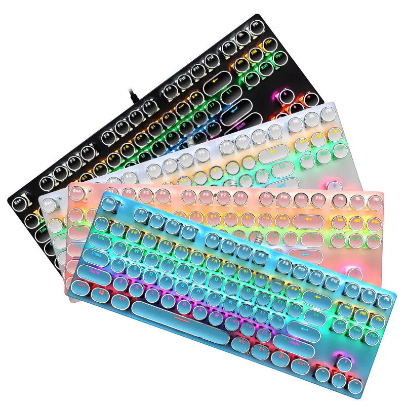 Wired 87-key electroplating punk real mechanical blue axis gaming keyboard with luminous backlight in white colour