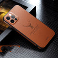 Leather texture square frame iPhone case with Deer camera protection in multiple colour options
