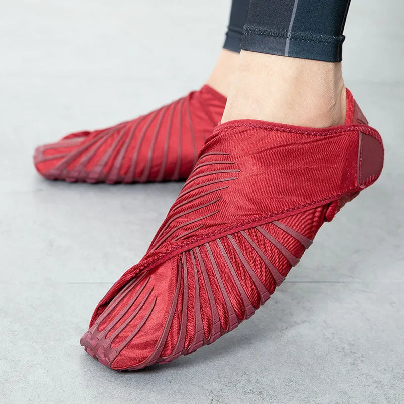 Unisex fitness treadmill dance shoes in red with elastic waterproof cloth upper and KPU outsole