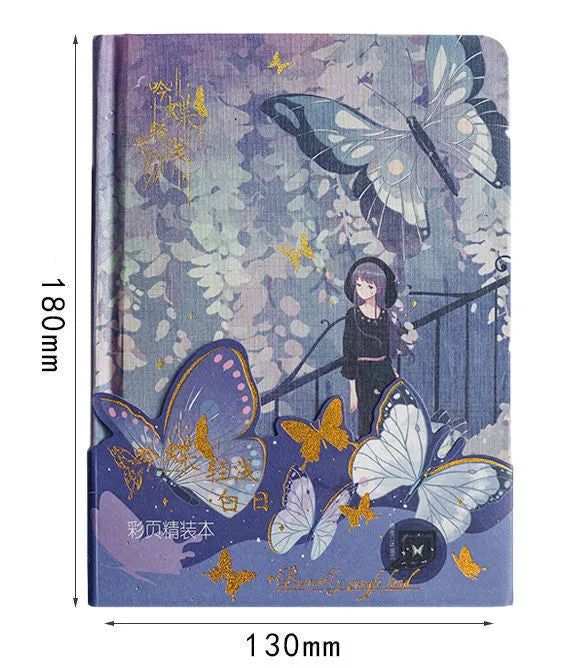 A5 hardcover notebook with butterfly-themed bronzed decoration and colour interior pages