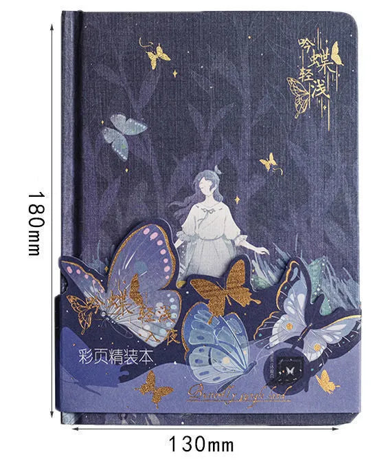 A5 hardcover notebook with butterfly-themed bronzed decoration and colour interior pages