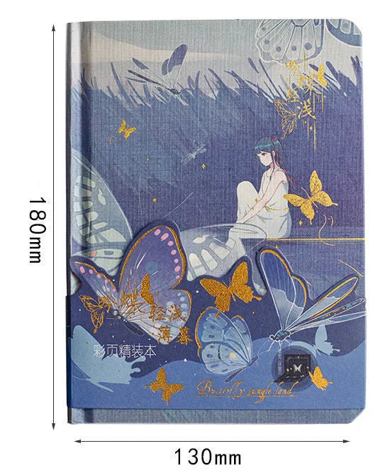 A5 hardcover notebook with butterfly-themed bronzed decoration and colour interior pages