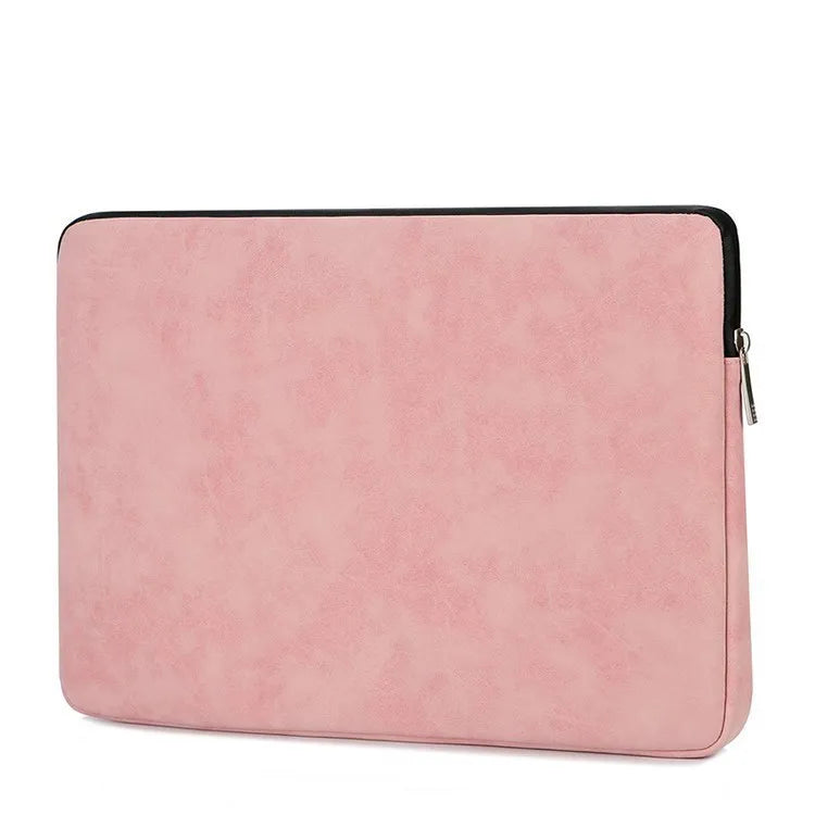 Black PU leather laptop bag liner sleeve with zipper and soft handle