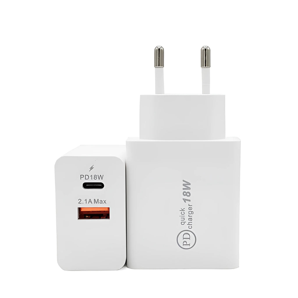 Black 18W USB-C PD fast wall charger with US plug for smartphones