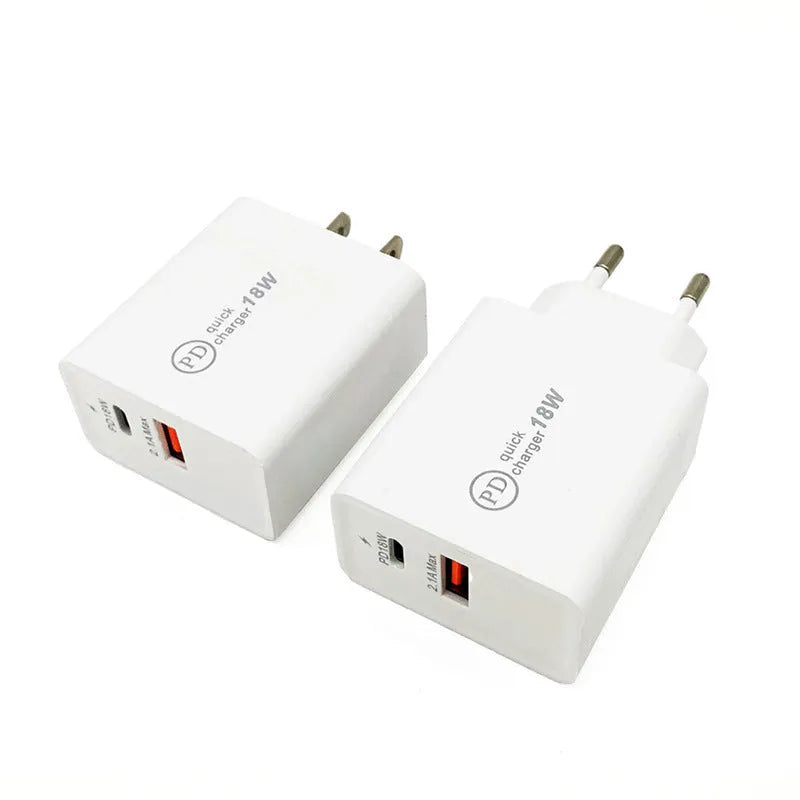 Black 18W USB-C PD fast wall charger with US plug for smartphones