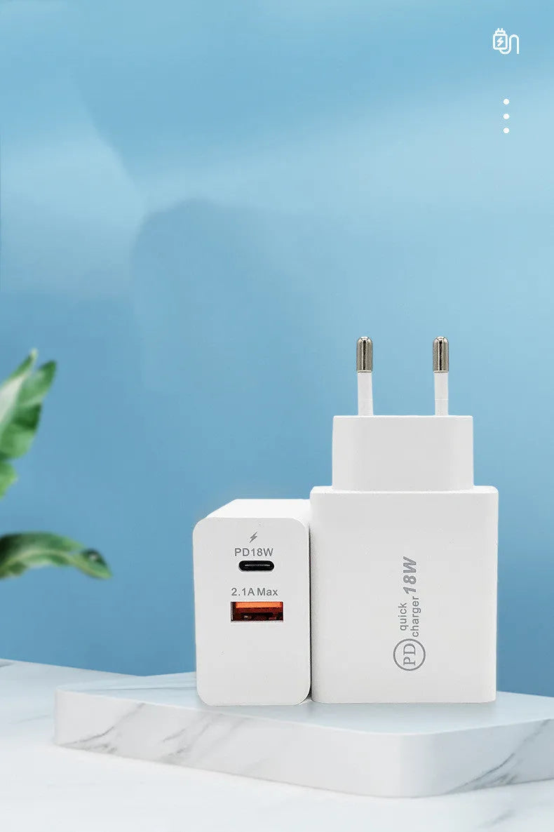Black 18W USB-C PD fast wall charger with US plug for smartphones