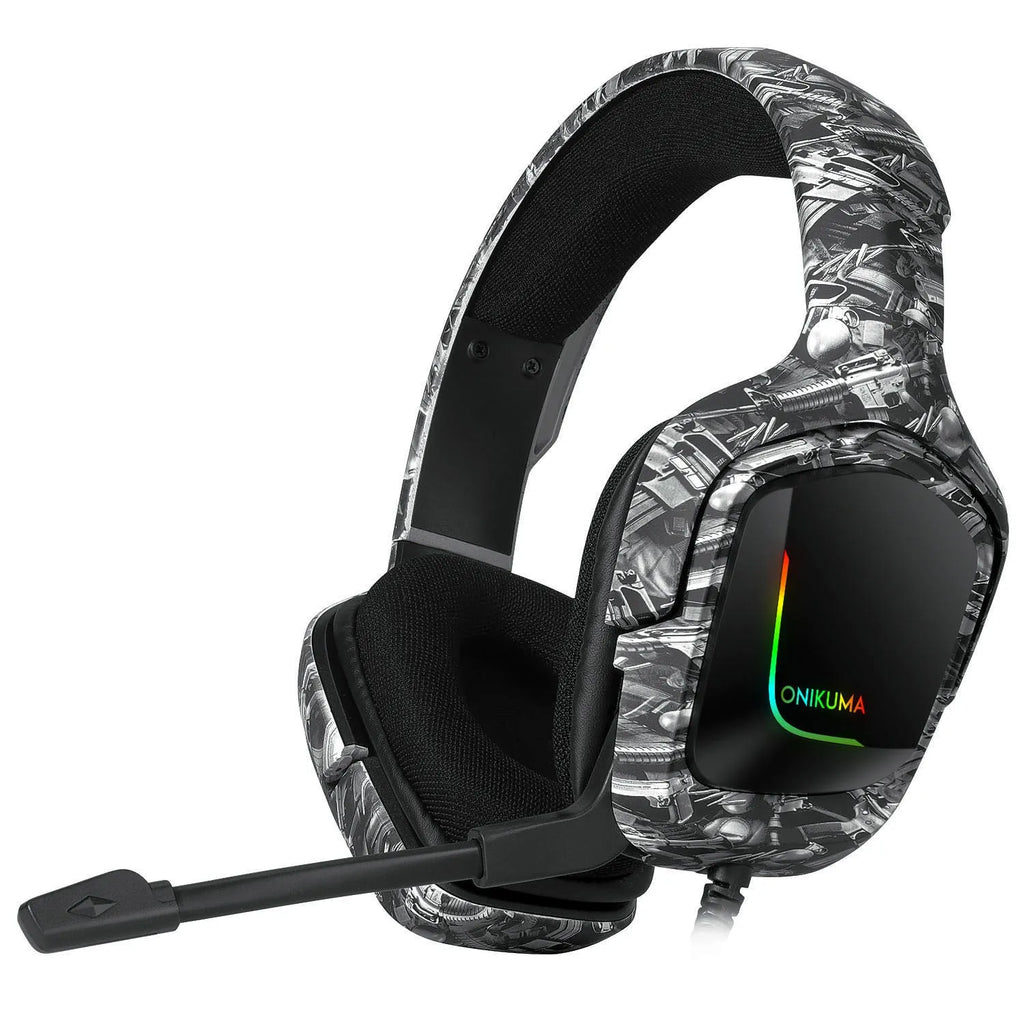 Wired over-ear gaming headset with microphone, 3.5mm plug, 2m braided cable, Black and Camouflage White options