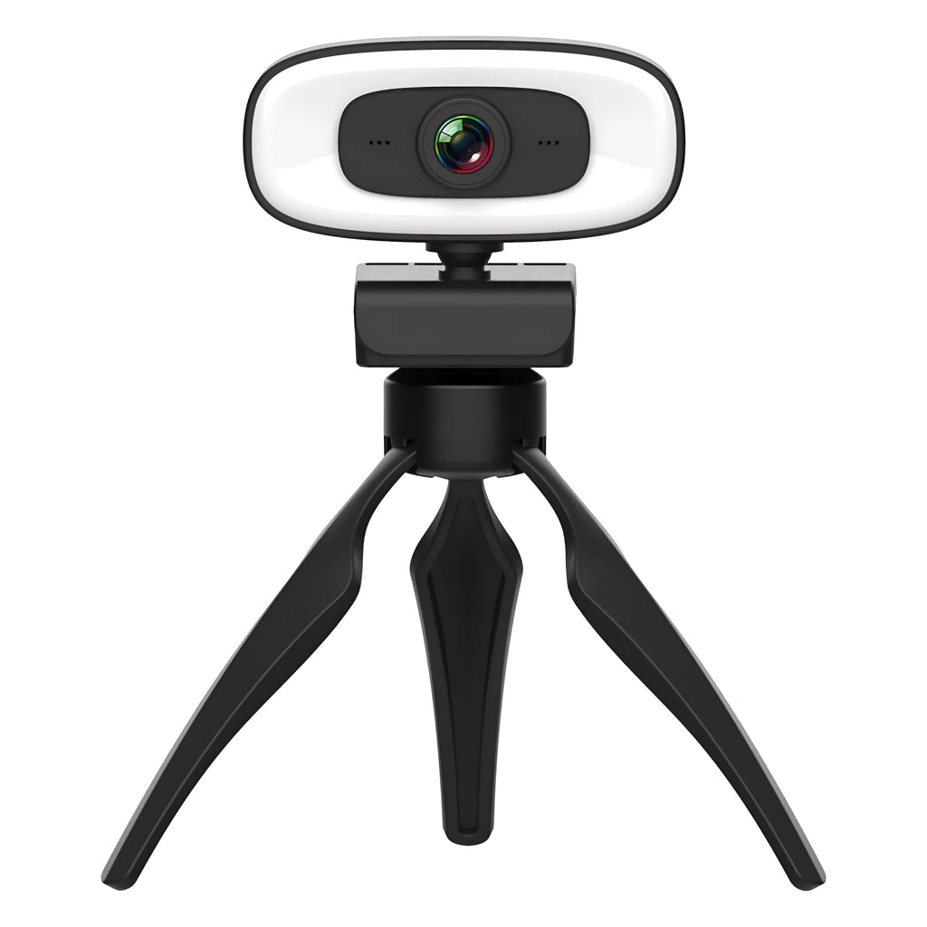 Black USB computer webcam with 2K resolution and 4 megapixel CMOS sensor
