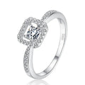 Square hollow 925 sterling silver ring with synthetic zirconia inlay on silver background