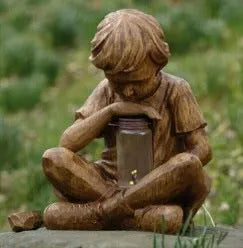 Handmade natural resin boy garden decoration tabletop sculpture brown colour