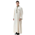 Men's white hemp blend applique stand collar robe for Middle Eastern traditional wear TH810
