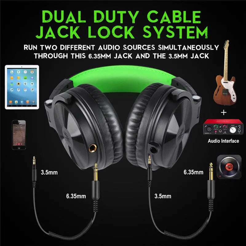 Oneodio Pro G green wired gaming headset with over-ear design and built-in microphone