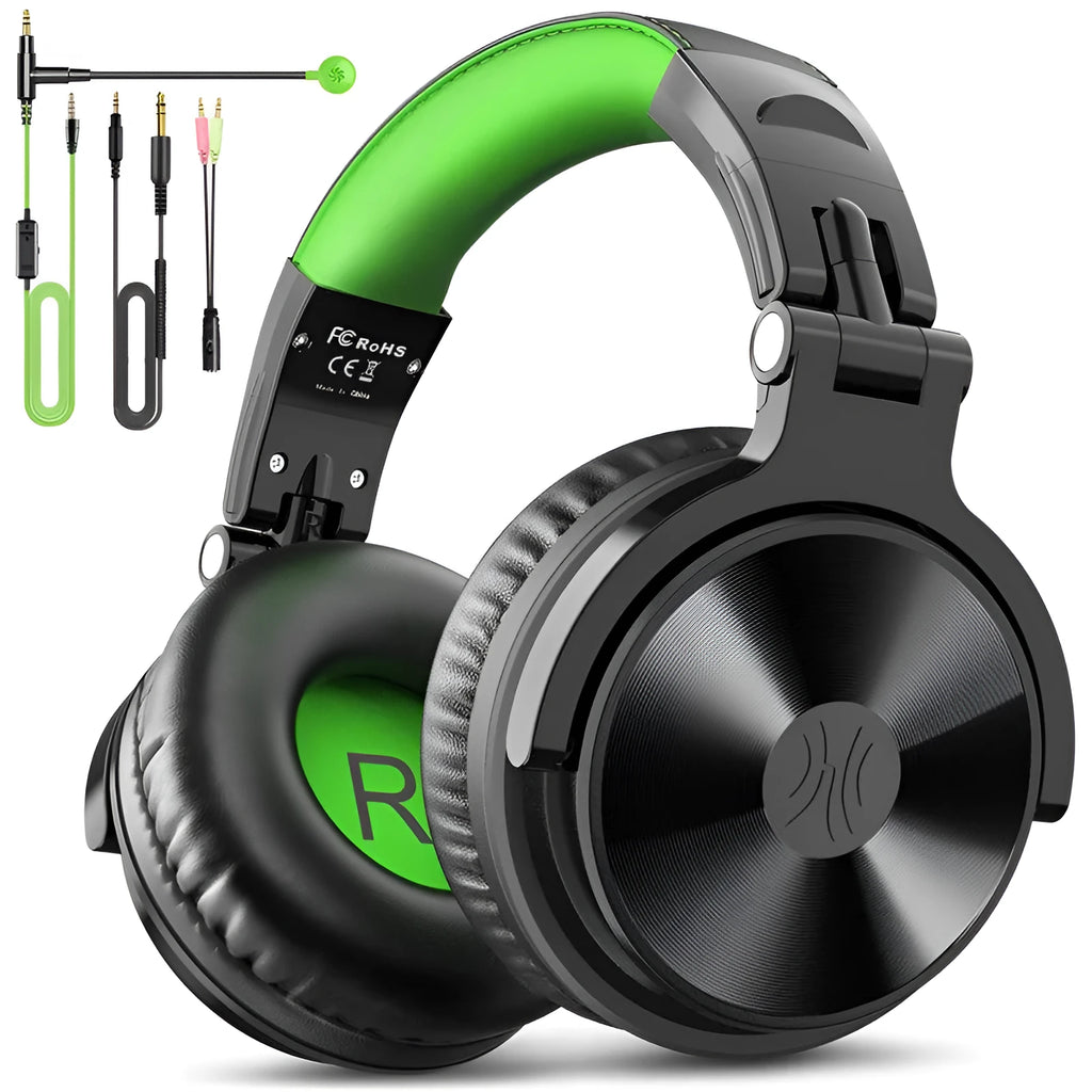 Oneodio Pro G green wired gaming headset with over-ear design and built-in microphone