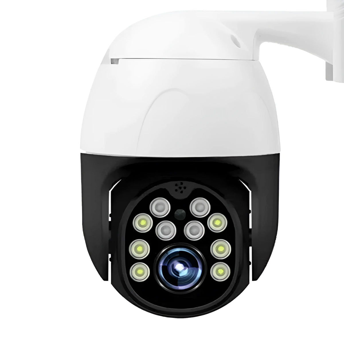 1080P wireless outdoor security camera with 2MP CMOS sensor, 3.6mm lens, 355° PTZ, and 50m infrared night vision, ABS housing.
