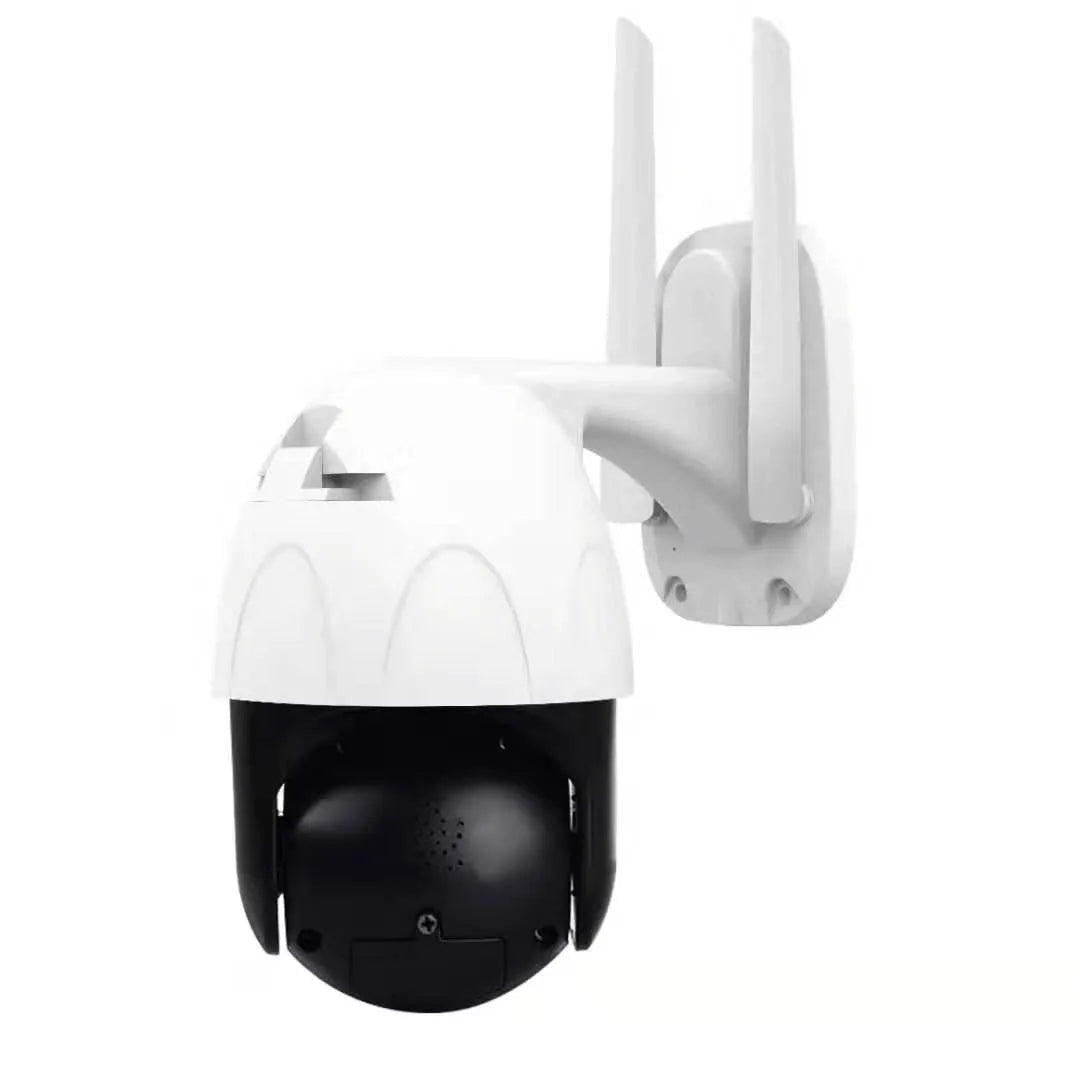 1080P wireless outdoor security camera with 2MP CMOS sensor, 3.6mm lens, 355° PTZ, and 50m infrared night vision, ABS housing.