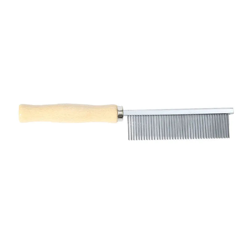 Single-row pet grooming comb with wooden handle and 40 steel needle teeth, 19.5 x 3cm, silver