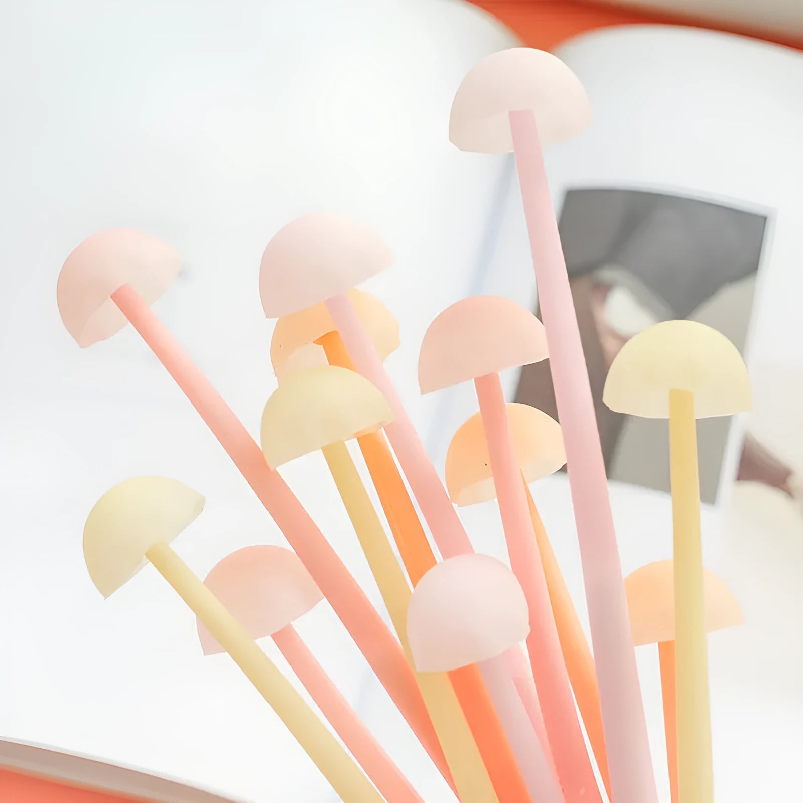 Luminous mushroom silicone gel pen in black with soft barrel and black ink refill, 15.5cm length