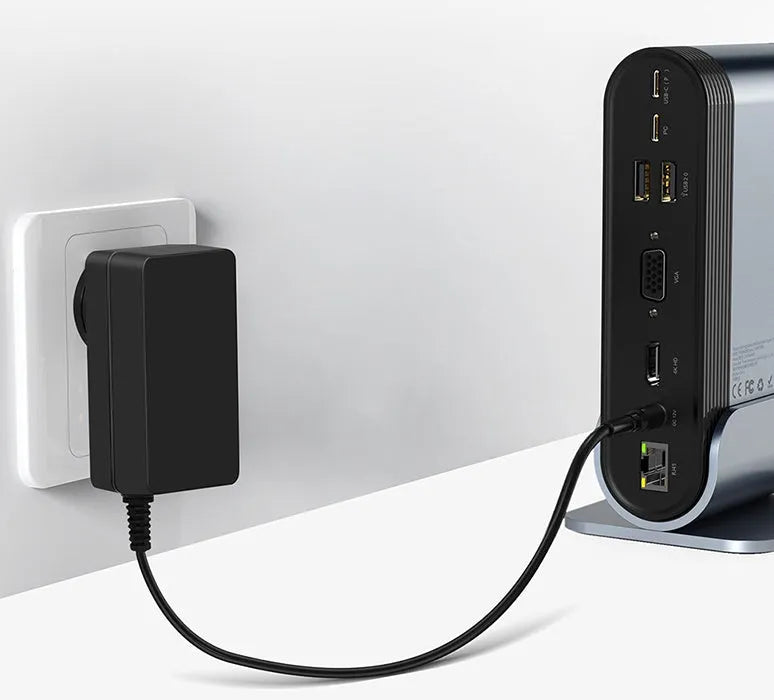 Deep space grey 16-in-1 Type-C workstation docking station hub with multiple ports.