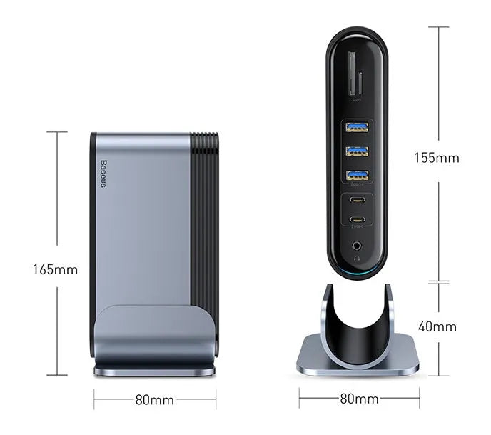 Deep space grey 16-in-1 Type-C workstation docking station hub with multiple ports.