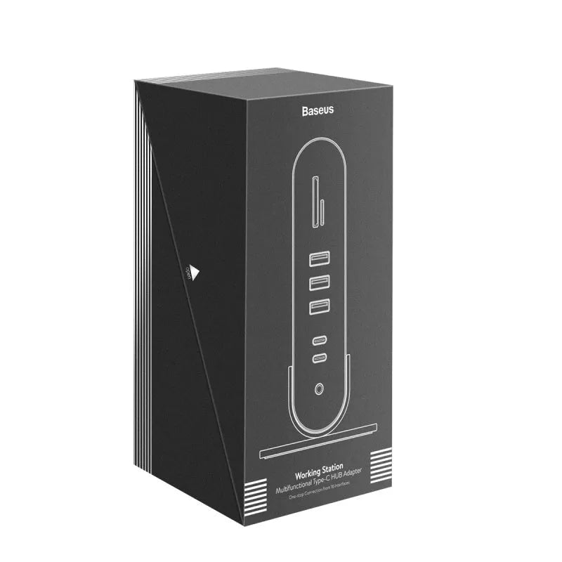 Deep space grey 16-in-1 Type-C workstation docking station hub with multiple ports.