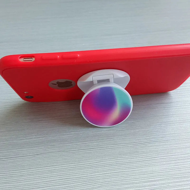 Folding mobile phone holder showing five colour options and thermal transfer aluminium sheet style