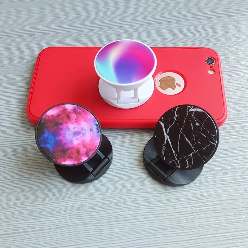 Folding mobile phone holder showing five colour options and thermal transfer aluminium sheet style