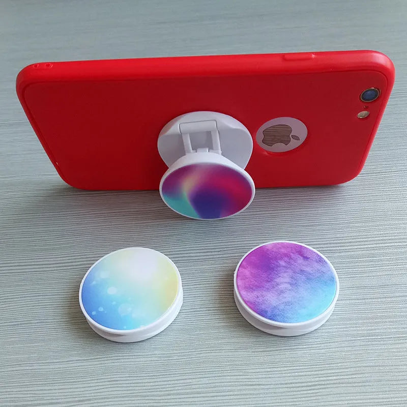 Folding mobile phone holder showing five colour options and thermal transfer aluminium sheet style