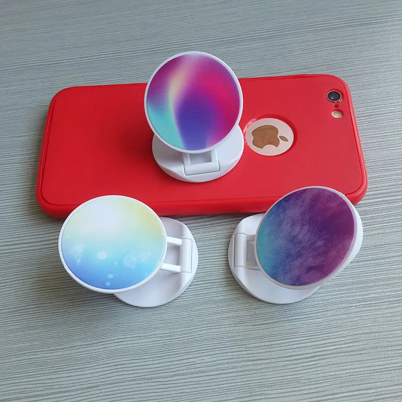 Folding mobile phone holder showing five colour options and thermal transfer aluminium sheet style
