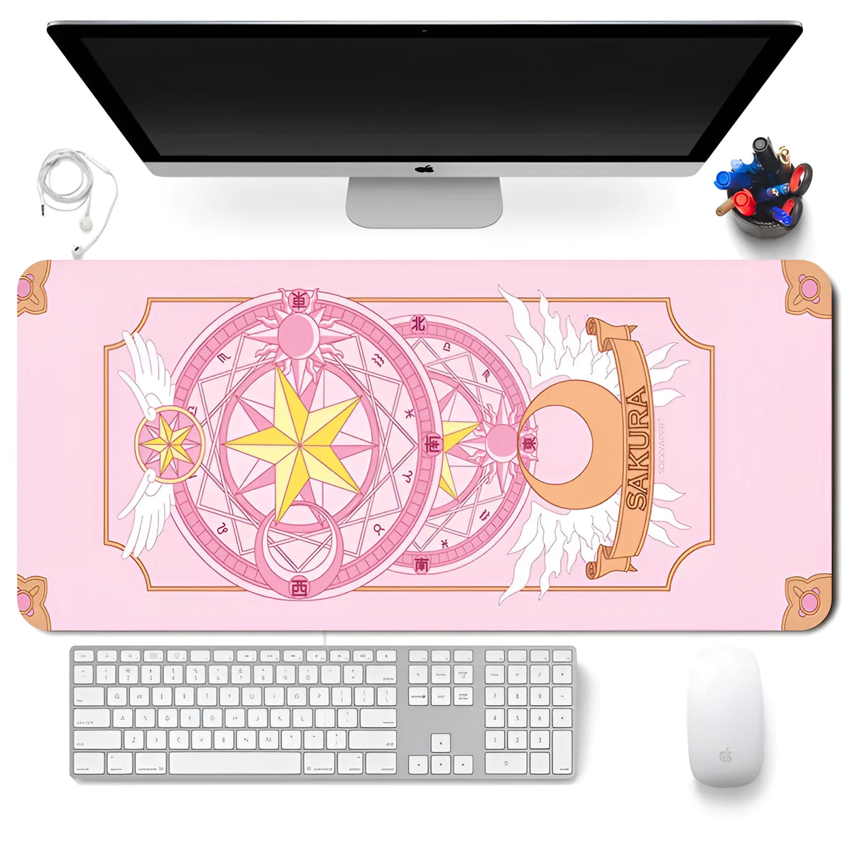 Sailor Moon non-slip desk mat with natural rubber backing and fine cloth surface, available in multiple sizes.