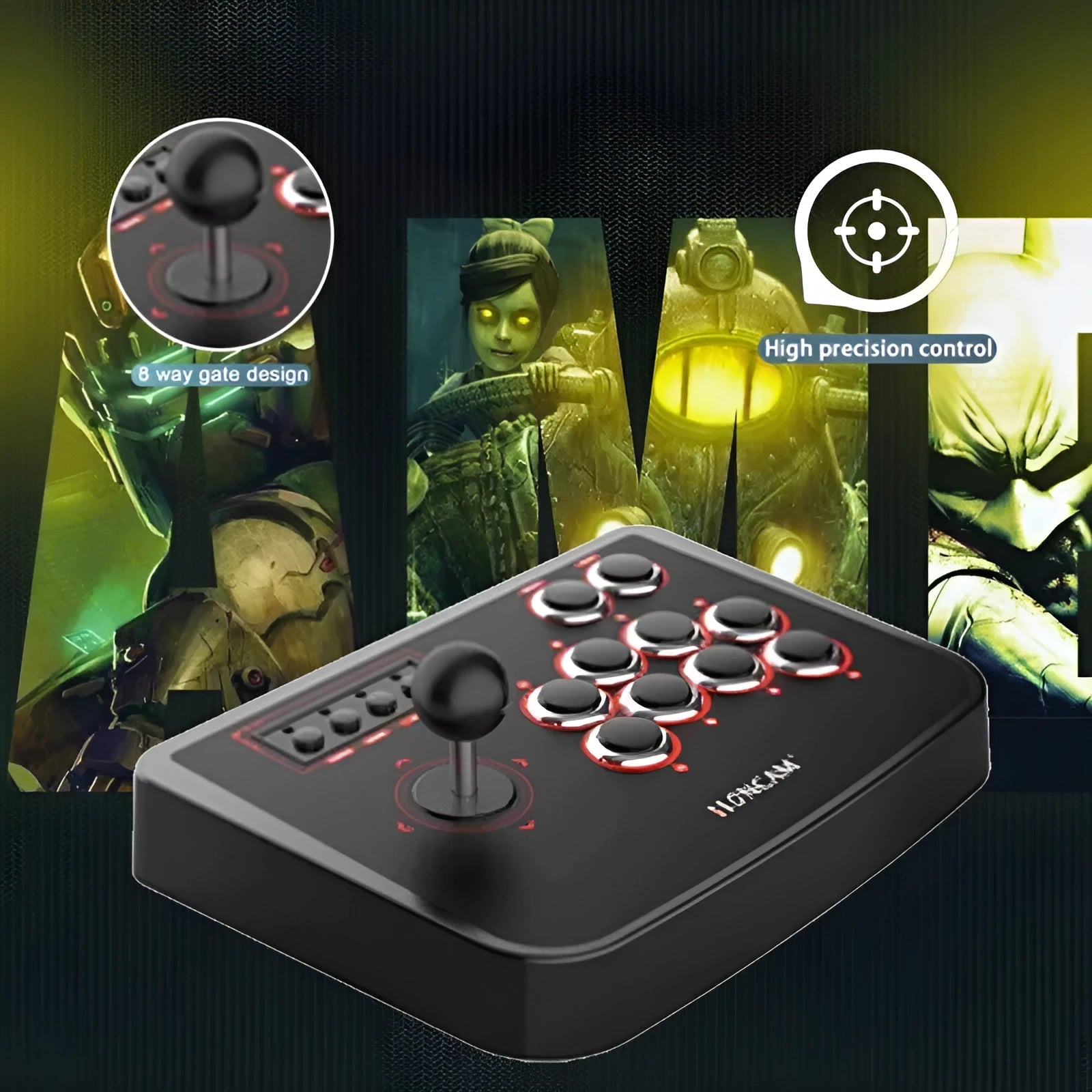 Black wired arcade fighting stick gamepad with 2.5m USB cable for PS4 PS3 Switch PC