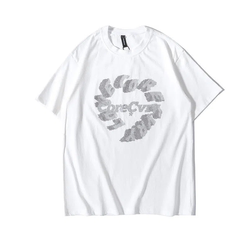 Loose round neck short sleeve T-shirt for men and couples in black or white, sizes S to 2XL