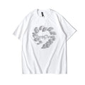 Loose round neck short sleeve T-shirt for men and couples in black or white, sizes S to 2XL