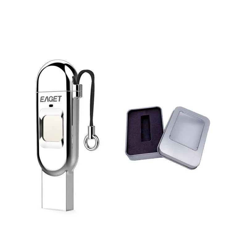 64GB fingerprint encryption dual-use USB drive with metal shell, Type-C and USB3.0 interface, light grey