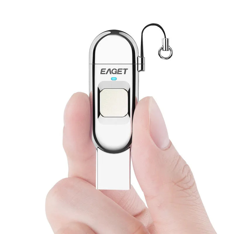 64GB fingerprint encryption dual-use USB drive with metal shell, Type-C and USB3.0 interface, light grey
