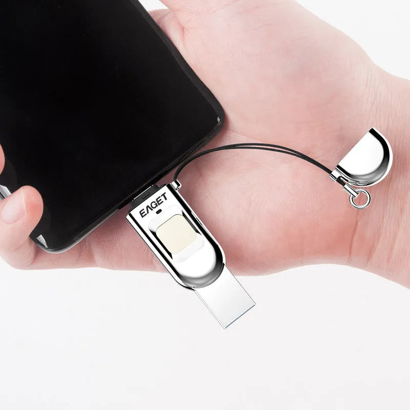 64GB fingerprint encryption dual-use USB drive with metal shell, Type-C and USB3.0 interface, light grey