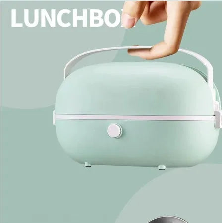Green portable electric lunch box with stainless steel inner tank and control panel