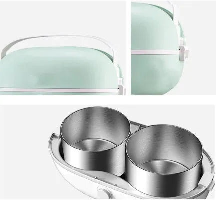 Green portable electric lunch box with stainless steel inner tank and control panel