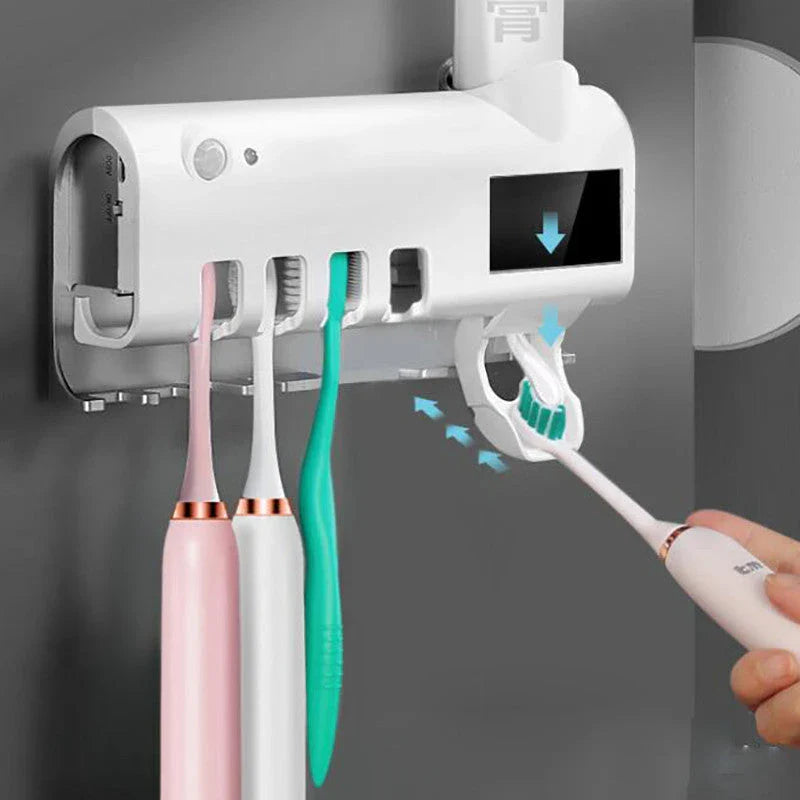 Smart UV Toothbrush Sterilizer with Automatic Toothpaste Dispenser - Hands-free sanitization, eco-friendly design, and mess-free toothpaste application