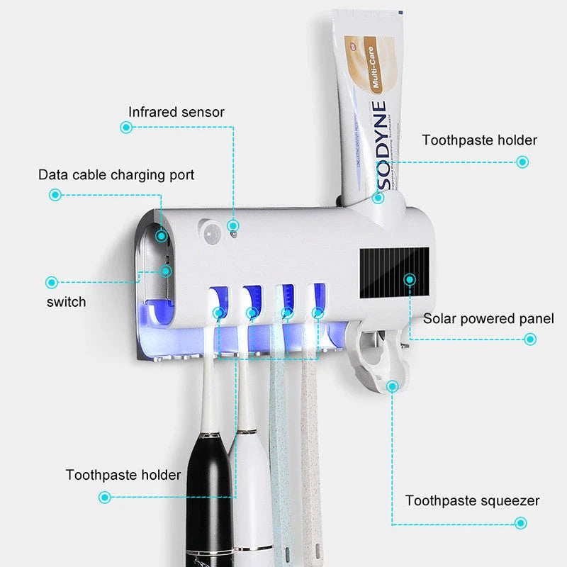 Smart UV Toothbrush Sterilizer with Automatic Toothpaste Dispenser - Hands-free sanitization, eco-friendly design, and mess-free toothpaste application