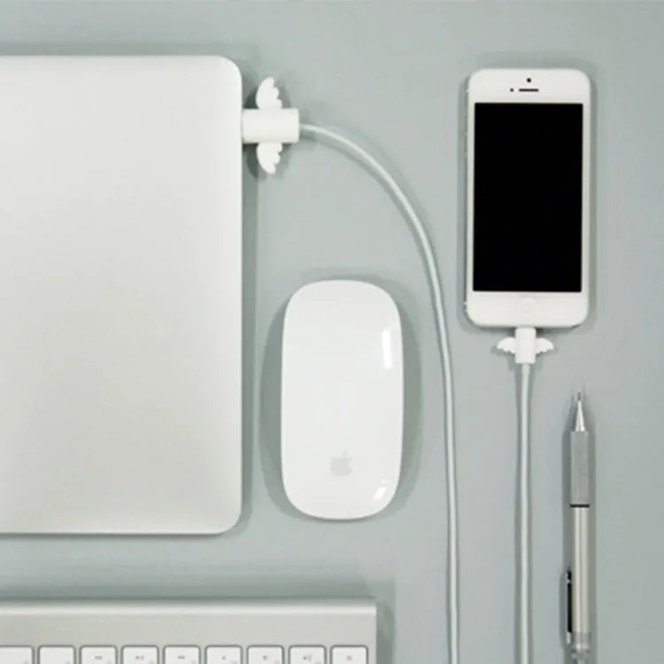 White Angel and black Bat design silicone protective covers for mobile phone charging cables in two sizes.