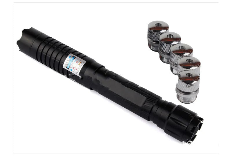 Black hard aluminium 450nm laser pointer, 25mm x 193mm, with tail lock switch for outdoor rescue signalling.
